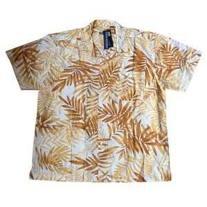 NWT Blue Generation Mens Tropical Palm Leaf Shirt Mango Orange Large